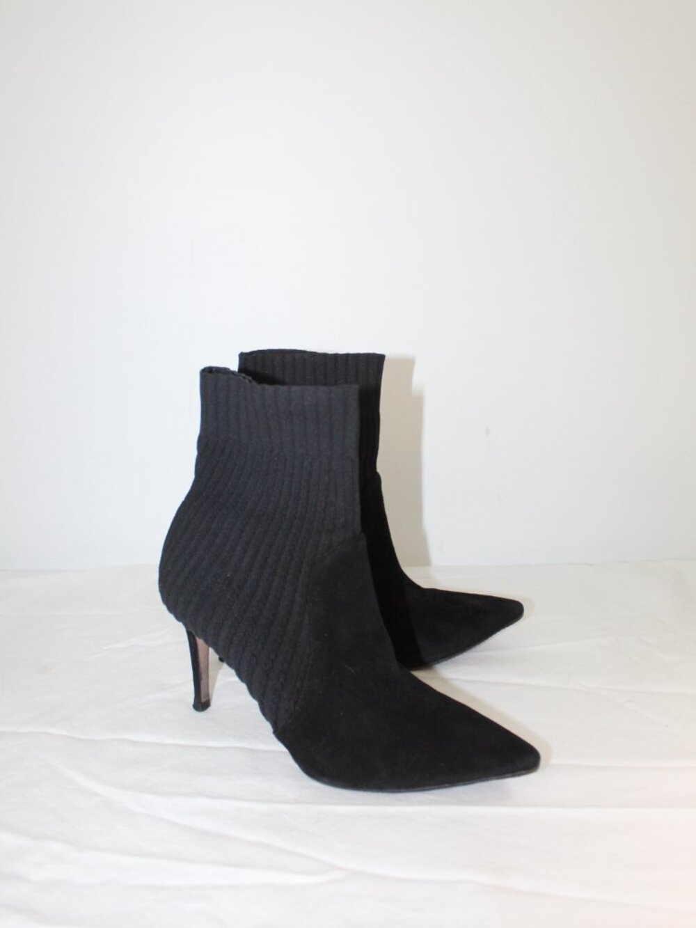Gianvito Rossi Black Heels Ribbed Sock Suede Booties Boots 38.5